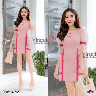 J13712 Dress เดรส แขนตุ๊กตา ผ้าแก้ว Dress, doll sleeve, glass cloth