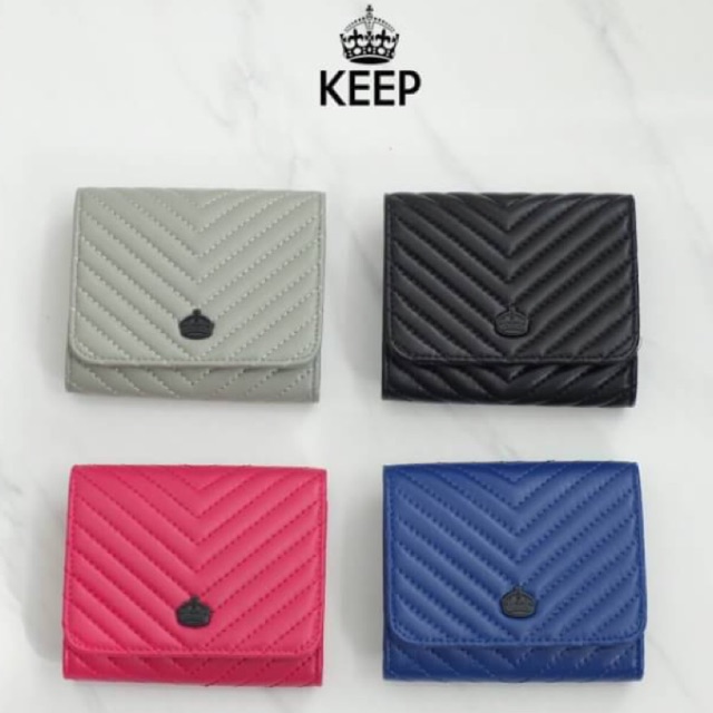 แท้💯💯Outletมาใหม่ล่าสุด KEEP Chevron wallet bag กระเป๋าสตางค์ สั้น สามพับ