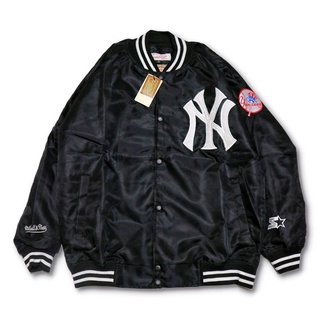 Varsity MITCHELL&amp;NESS NY YANKESS JACKET - เสื้อแจ็กเก็ตเบสบอล สําหรับผู้ชาย สีดําและสีขาว