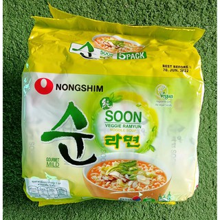 NONGSHIM SOON VEGGIE RAMYUN นงชิม รสผัก ขนาด 112กรัม จัดชุด 5ซอง บะหมี่กึ่งสำเร็จรูป ราเม็ง NOODLE SOUP