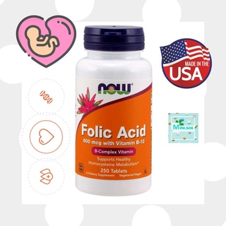 [โฟลิค ] Now Foods, Folic Acid+ B-12 x  250  เม็ด (Tablets)