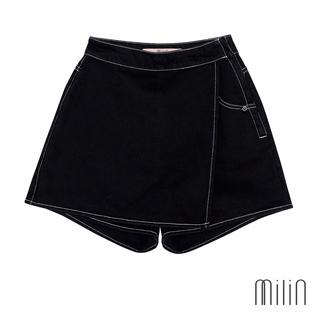 [MILIN] Sass Skort Micro denim mini Skort กางเกงกระโปรงยีนส์ขาสั้น Black