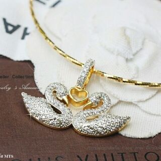 จี้หงษ์คู่ งานหุ้มทองนำเข้า ประดับเพชรสวยหรู