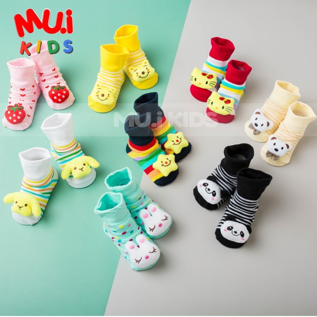 ถุงเท้าเด็กแรกเกิด - 18 เดือน หัวตุ๊กตา มีกันลื่น By Muikid