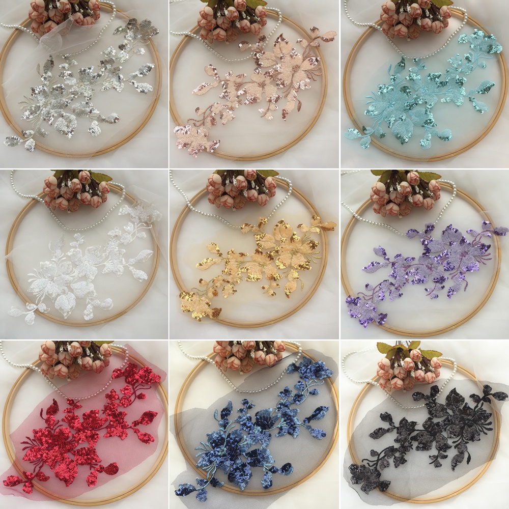แผ่นผ้าลูกไม้ สีทอง สีเงิน DIY สําหรับตกแต่งชุดแต่งงาน 29*13 ซม. 1 ชิ้น