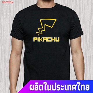 ใส่สบายๆคอกลมterdiny โปเกมอนเสื้อยืดลำลอง เสื้อยืดพิมพ์ลายการ์ตูน Pikachu Pokemon แฟชั่นสําหรับผู้ชายสีดํา Pokemon Popul