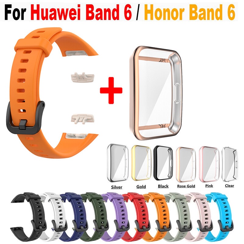สายนาฬิกา + เคส สําหรับ Huawei Band 6 Band6 Pro เปลี่ยนสายนาฬิกา สําหรับ Honor Band 6 สาย พร้อม TPU ป้องกันเต็มหน้าจอ เคสสร้อยข้อมือ