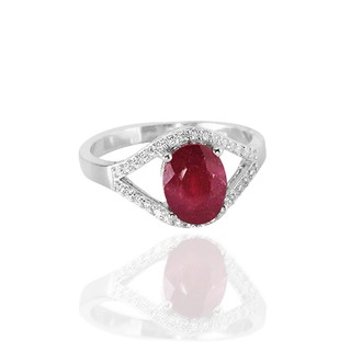 MT  แหวนพลอยแท้ ทับทิม (Ruby) ประดับเพชรรัสเซีย ตัวเรือนเงินแท้ ชุบทองคำขาว  Natural Gemstone Silver Ring (gr566) ไซส์ 52, 54 MT Jewelry มณีธารา