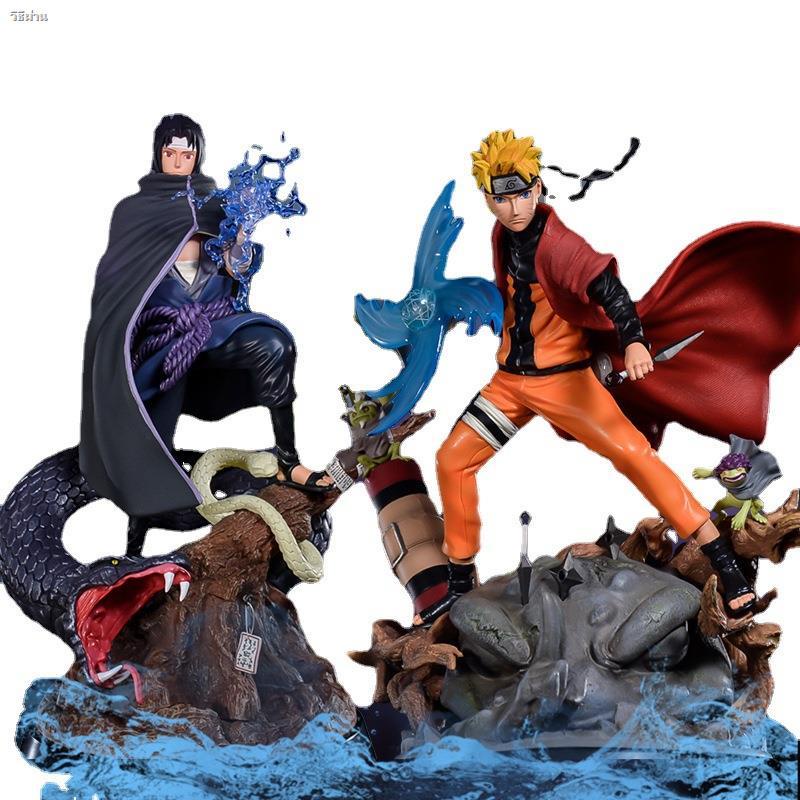 Naruto model❅℗BANDAI อะนิเมะ Naruto Figure Collection ของเล่น Burning Wind Sasuke Naruto เสื้อคลุม Uchiha Sasuke Action