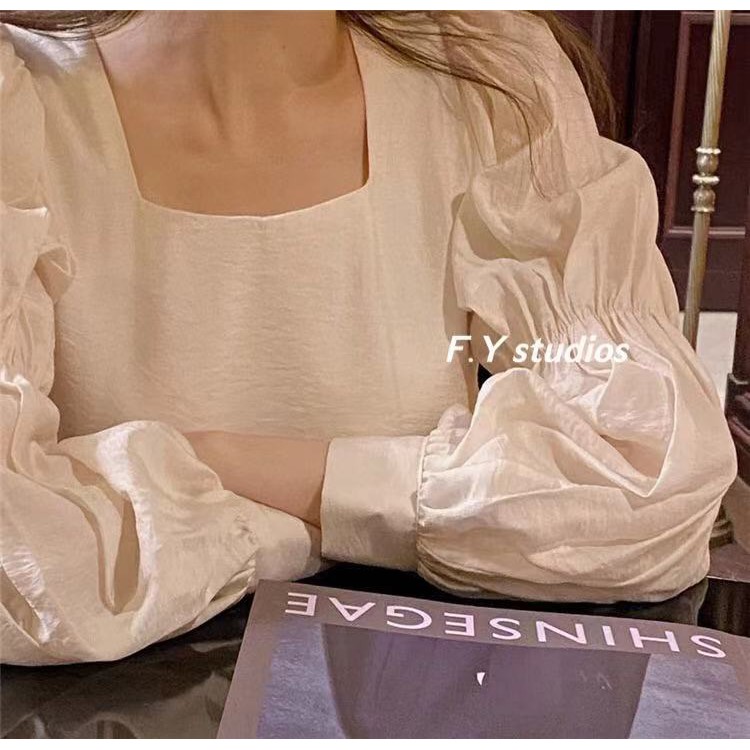 พร้อมส่งNO.77 เสื้อเชิ้ตแขนพัฟ สีพื้นแฟชั่น สไตล์เกาหลี