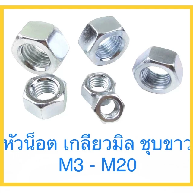 🔩หัวน็อต ชุบซิงค์ขาว ตัวเมีย M2 - M20