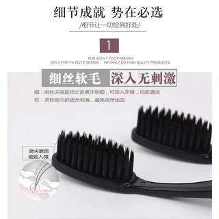 YS-02 【ด้ามดำ】แพ็ค 10 ด้าม แปรงสีฟันชาโคล สำหรับผู้ใหญ่ ขนนุ่ม แปรงได้ลึกถึงซอกฟัน