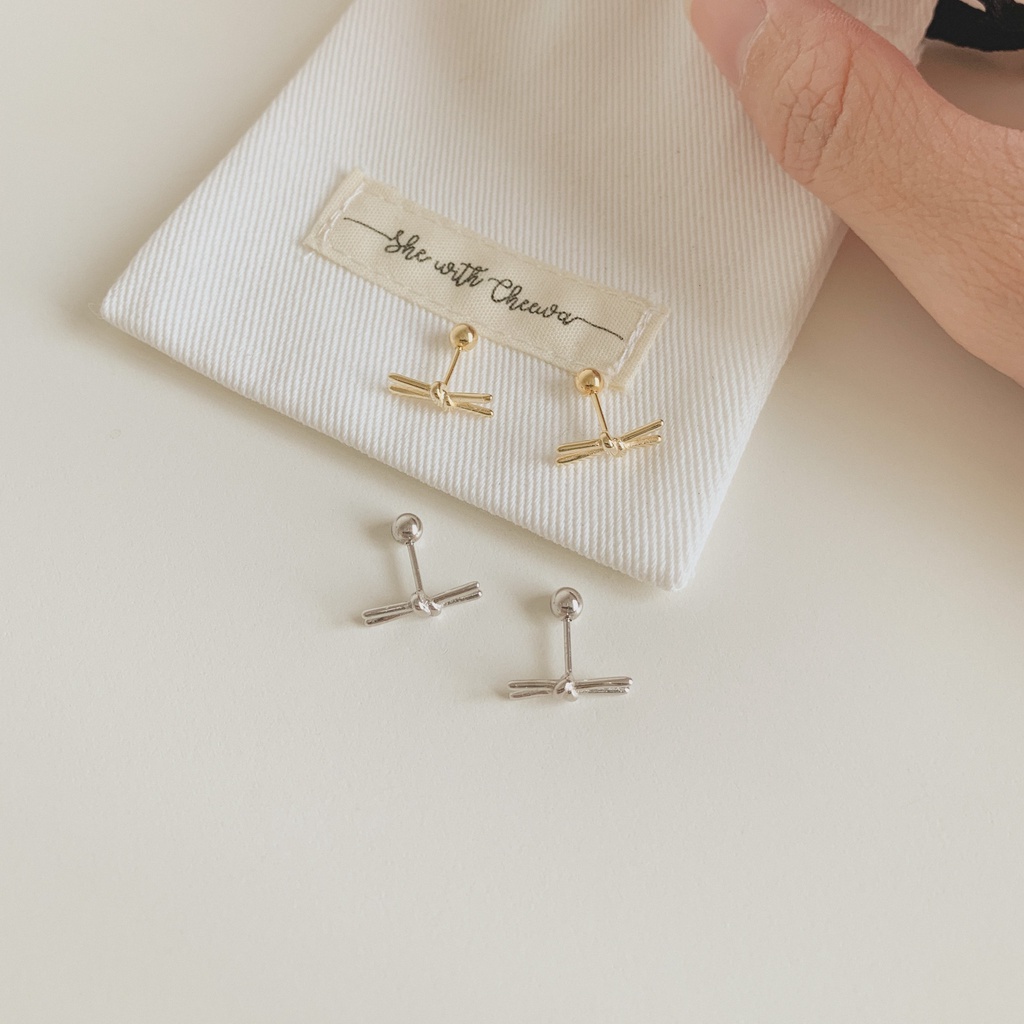 She with Cheewa | silver925 | knot earring ต่างหูเงินแท้ มินิมอล แป้นบอล แป้นหมุน ใส่นอนได้ ไม่เจ็บหู