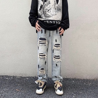 กางเกงยีนส์ทรงกระบอก ผู้ชาย destroy panda jeans ขายดี ยีนส์มินิมอล