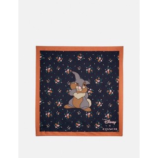 ผ้าพันคอ ลายกระกรอก DISNEY X COACH THUMPER ROSE BOUQUET PRINT SILK BANDANA (COACH 89846) MIDNIGHT NAVY