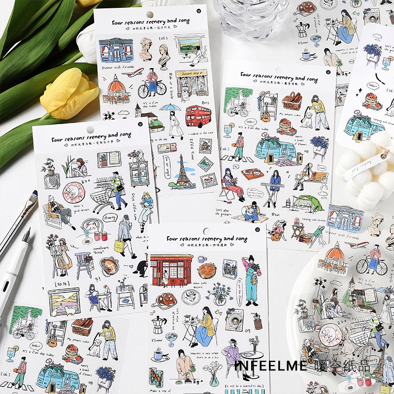Travelling สติกเกอร์สมุดภาพ Kawaii ชีวิตประจําวัน Stuff Decals Diy สติกเกอร์ตกแต่งสําหรับอัลบั้มแล็ปท็อปไดอารี่ตกแต่ง