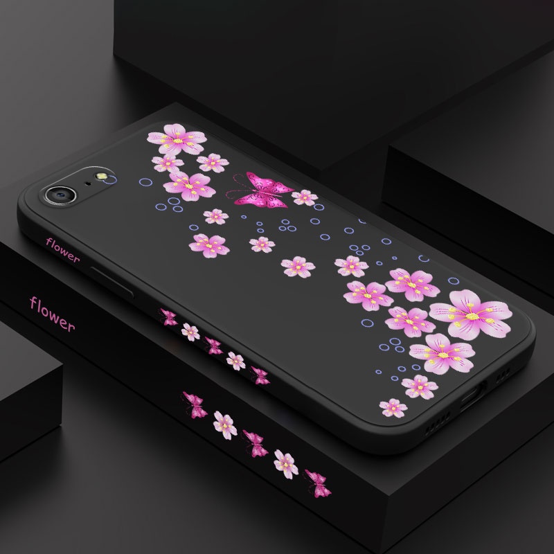 เคสโทรศัพท์มือถือ ซิลิโคน ลายผีเสื้อ มีลายด้านข้าง สีพื้น สําหรับ IPhone 8 7 6 6S Plus SE 2020