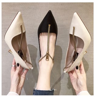 Korean version of the wild pointed zipper shallow mouth single shoes womens shoes รหัสสินค้าS1167