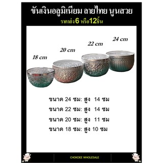 ขันน้ำ ขันเงินลายไทย ขายส่ง(6ใบ)ขนาดกลาง-ใหญ่ อลูมิเนียมไม่เป็นสนิม ขันลายไทย 4 ขนาด ขันน้ำลายไทย ใส่เครื่องดื่มคลายร้อน