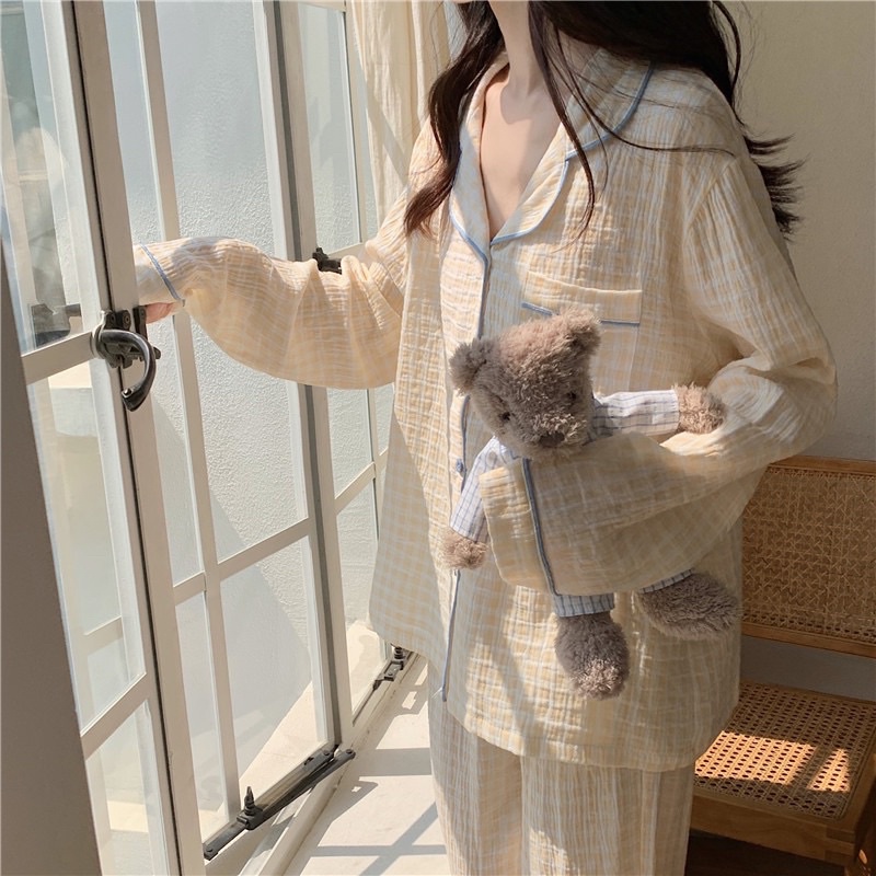 (พร้อมส่ง) ชุดนอนสไตล์เกาหลี????ชุดนอนแขนยาว ชุดนอนผ้าฝ้ายชุดนอนสีพื้น ...