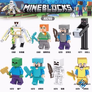 Aird My World Lego Minecraft Minifigures Steve Alex Zombie Iron Golem Enderman โมเดลตัวต่อของเล่นสําหรับเด็ก