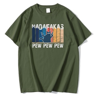 เสื้อยืดคอกลม แขนสั้น พิมพ์ลายการ์ตูนแมว Pew Pew Mdafakas ทรงหลวม เหมาะกับฤดูใบไม้ผลิ และฤดูร้อน สําหรับผู้ชายS-5XL