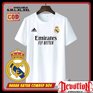 คอลูกเรือเสื้อยืด ผ้าฝ้าย ลาย REAL MADRID COMBED 30S สําหรับผู้ชาย ผู้หญิง 001S-5XL