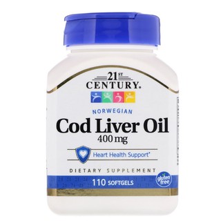 น้ำมันตับปลาค็อด 21st Century, Norwegian Cod Liver Oil, 400 mg, 110 Softgels