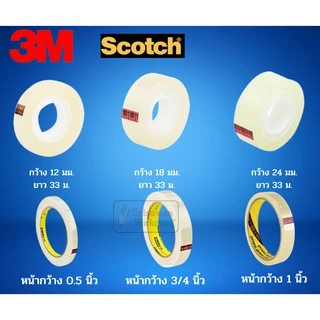 แยกม้วน 1 ม้วน 3M เทปใส ขนาด 1/2นิ้ว(12มม.) 3/4นิ้ว(18มม.) 1นิ้ว(24มม.) เทปใสแกนเล็ก / แกนใหญ่ สก็อตเทปใส Scotch Tape 3M