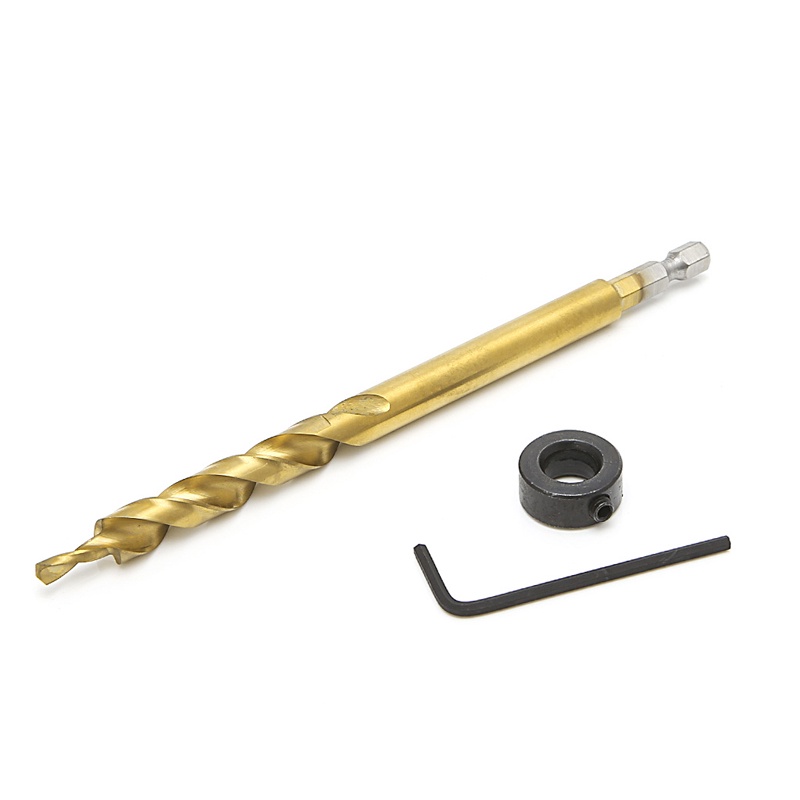 R * ใหม่ Hex Pocket Hole 3 8 Twist Step Drill Bit + ชุดปลอกคอหยุดสําหรับ Jig Guide