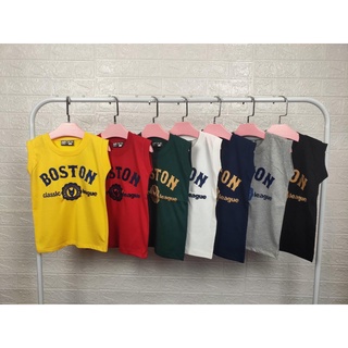 เสื้อยืดเด็กเเขนกุด ลาย Boston ผ้าคอตตอน ใส่ได้ทั้งผู้ชายและผู้หญิง