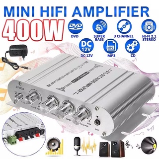 12V3A Power + สายสัญญาณเสียง ST-838 MINI Digital Hi-Fi เครื่องขยายเสียงรถยนต์2.1CH 40W 2X20W ซับวูฟเฟอร์สเตอริโอ BASS