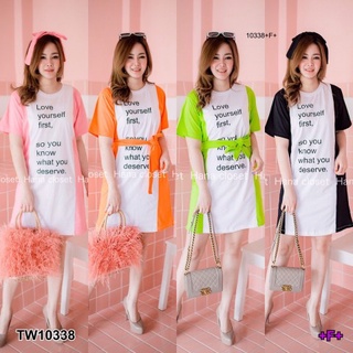 👗Pfashion [ส่งไว!!🚛] P10338 เดรส #สาวอวบ มินิเดรสทูโทนลายตัวหนังสือ Dress #chubby girl mini dress two tone let