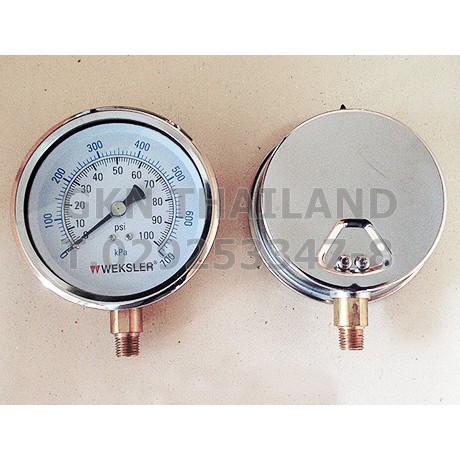Pressure gauge / เกจวัดแรงดัน 0-100 psi &amp; 0-700 kpa WEKSLER รุ่น BY14YPF4LW ชนิดมีน้ำมัน/ไม่มีน้ำมัน