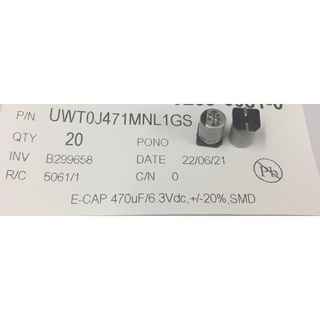 5ชิ้น 470UF 6.3V 105’c Size 8x10mm. E-Cap Capacitor SMD +-20% ยี่ห้อNichicon ใหม่แท้คุณภาพเต็ม100% สินค้ามีพร้อมส่ง