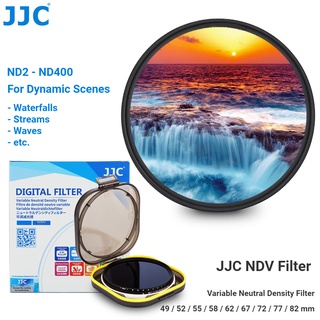 JJC ฟิลเตอร์ ND ND2-ND400 ตัวกรองความหนาแน่นเป็นกลางตัวแปรตัวกรอง NDV สำหรับเลนส์กล้อง DSLR 49 มม. 52 มม. 55 มม. 58 มม. 62 มม. 67 มม. 72 มม. 77 มม. 82 มม.