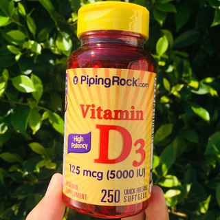 80% OFF Sale!! EXP. 06/2023 วิตามินดี 3 High Potency Vitamin D3, 5000 IU 250 Softgels (Piping Rock®)