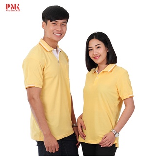 เสื้อโปโล สีเหลือง ขลิบขาว-ทอง PK100 - PMK Polomaker