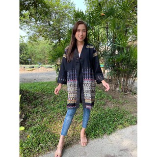 ❣เสื้อคลุมตัวยาว ผ้าฝ้ายพิมพ์ลาย❣