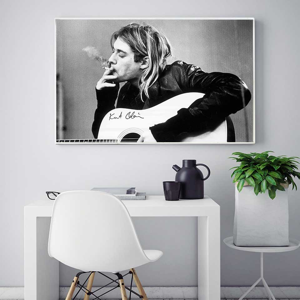 Kurt Cobain โปสเตอร์ Rock เพลงนักร้อง Star Band Wall Art ภาพโปสเตอร์และพิมพ์ผ้าใบภาพวาดสําหรับตกแต่งบ้าน