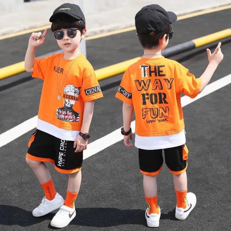 ชุดเด็กผู้ชาย ชุดเสื้อแขนสั้น กางเกงขาสั้น แฟชั่นฤดูร้อน สไตล์เกาหลี สําหรับเด็กผู้ชาย 2 ชิ้น/เสื้อผ้าเด็กผู้ชาย/ชุดเด็ก ชุดเด็ก ชุดเด็กชาย ชุดเด็กโต