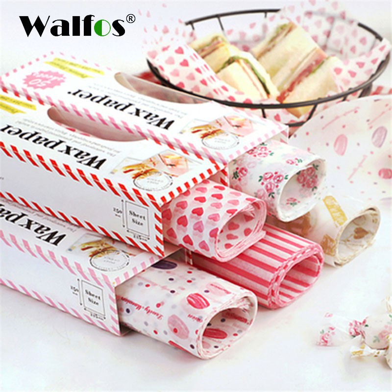 WALFOS 50 ชิ้น / ล็อตขี้ผึ้งกระดาษอาหารเกรดจาระบีกระดาษห่ออาหารกระดาษห่อ
