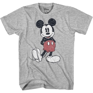 เสื้อยืดคอกลมเสื้อยืดถักฤดูร้อน Disney Mens Full Size Mickey Mouse Distressed Look T-Shirt Sports T-shirt KLOES-4XL