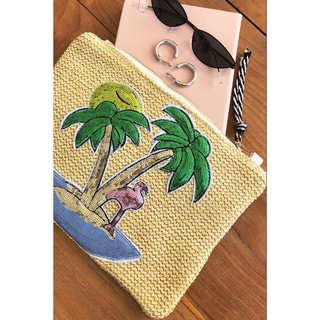 กระเป๋าสานคลัชFlamingo Straw Clutch