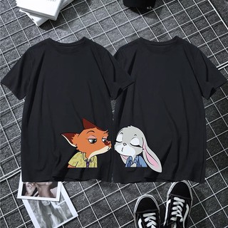 【🔥🔥】อินเทรนด์ที่สุด  ถูกที่สุด  Nick and Judy  ภาพการ์ตูน  เสื้อคู่รัก  เสื้อยืดลายการ์ตูน  2สี  S~3XL