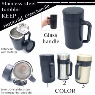 Glass Handle Tumbler แก้วกาแฟสแตนเลส พร้อมแขนจับเก็บร้อน/เย็น 10-12 ชม. ขนาด 400 ml