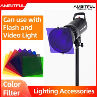 Ambitful ชุดเจลฟิลเตอร์สี 12 นิ้ว x 12 นิ้ว 30x30 ซม. 11 ชิ้น สําหรับไฟวิดีโอ LED SL60W