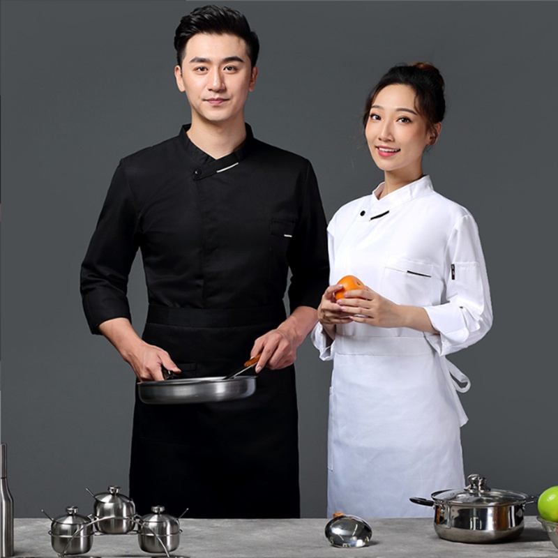 Unisex ชุดเชฟแขนยาว Pastry Bakery Workwear เค้กเบเกอรี่ Decorator ชุดเชฟ Barista ชุดครัวทําอาหารผ้าฝ้าย