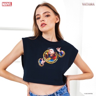 VATANA - เสื้อยืดครอปแขนกุด สีกรม พิมพ์ลาย DOCTOR STRANGE