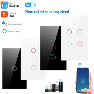 1/2/3/4แก๊ง Tuya Wifi สมาร์ทสวิทช์สัมผัสโคมไฟติดผนังสวิทช์ App การควบคุมระยะไกลแสงปุ่มผนังทำงานร่วมกับ Alexa Google Home Fore